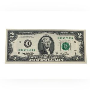 Two Dollar Bill with Green Seal Series 2003A H03472173A Serial Number